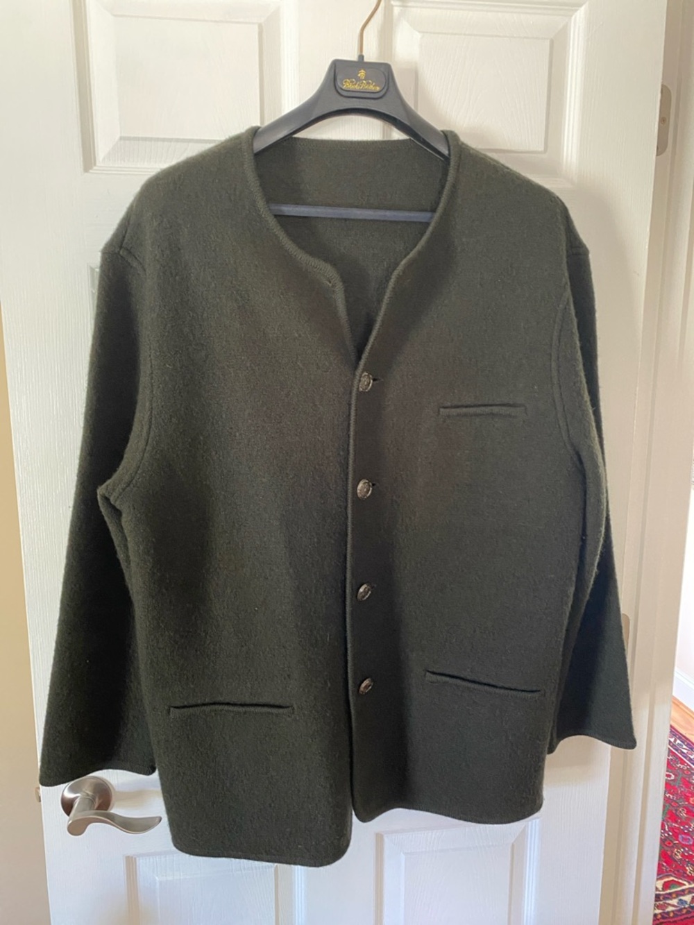 Boiled Wool Jacket Cardigan EU 56 XL Green Loden Style Metal Buttons